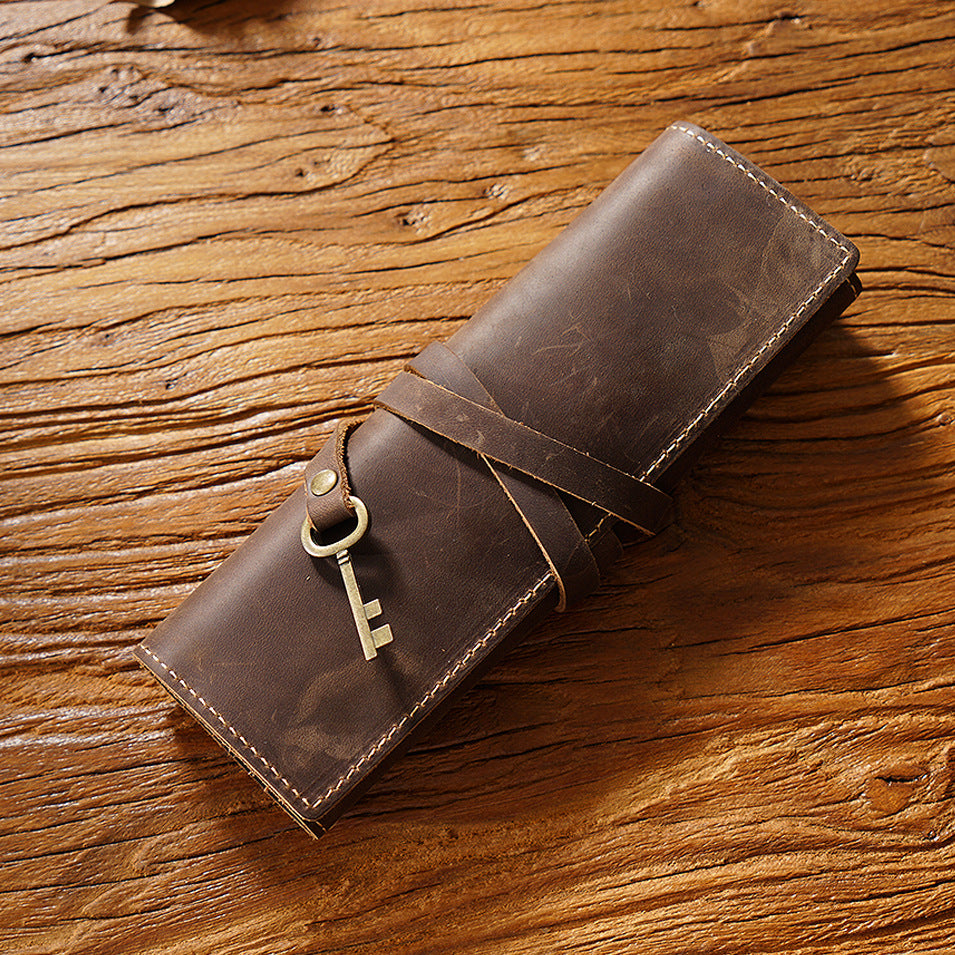 Roll-Up Leather Wrap Pen Pouch with 4 Slots