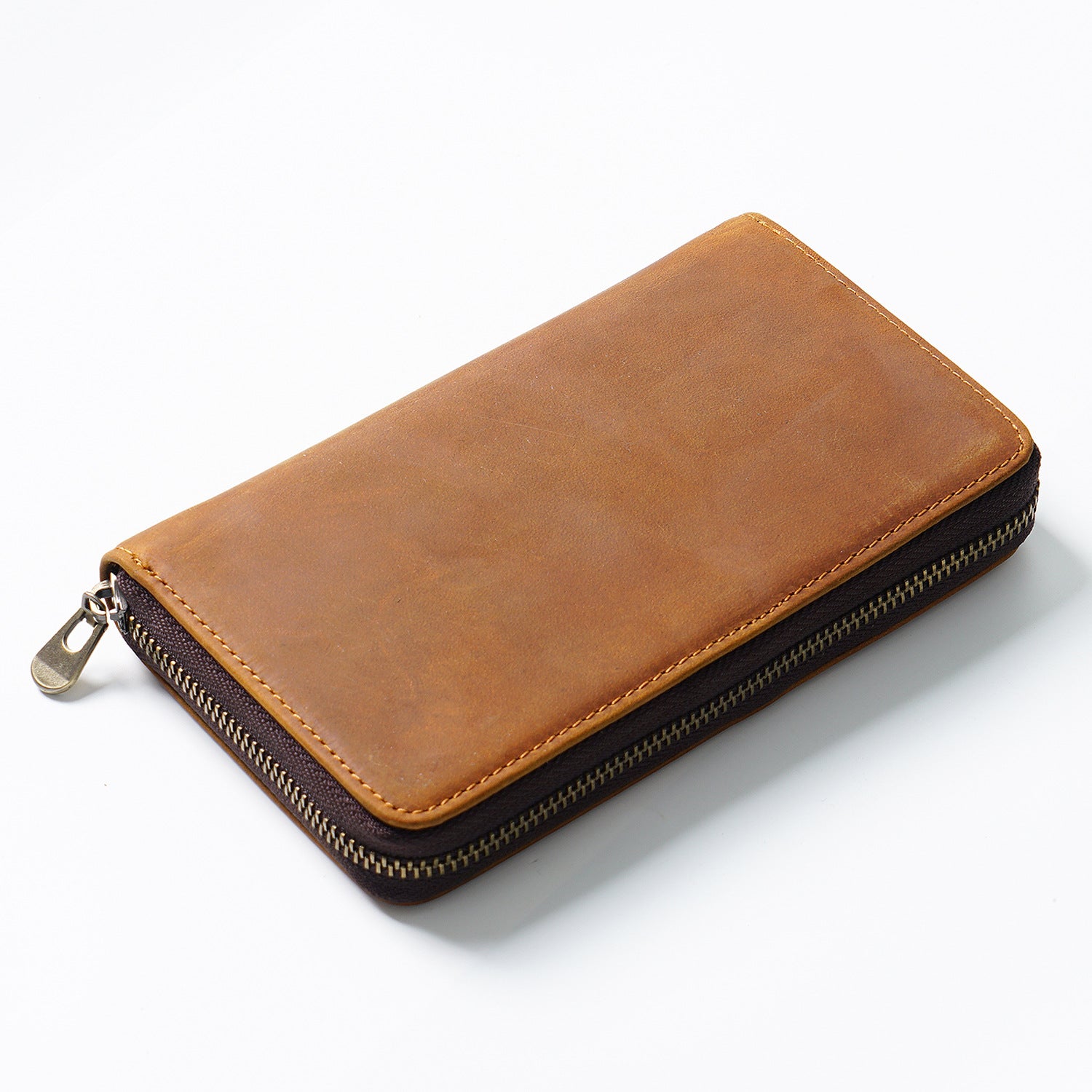 Leather Zippered Pen Organizer Case with 5 Slots and Net Holder