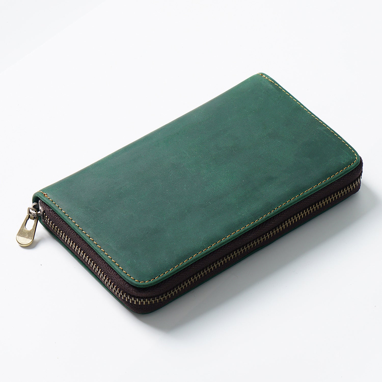 Leather Zippered Pen Organizer Case with 5 Slots and Net Holder