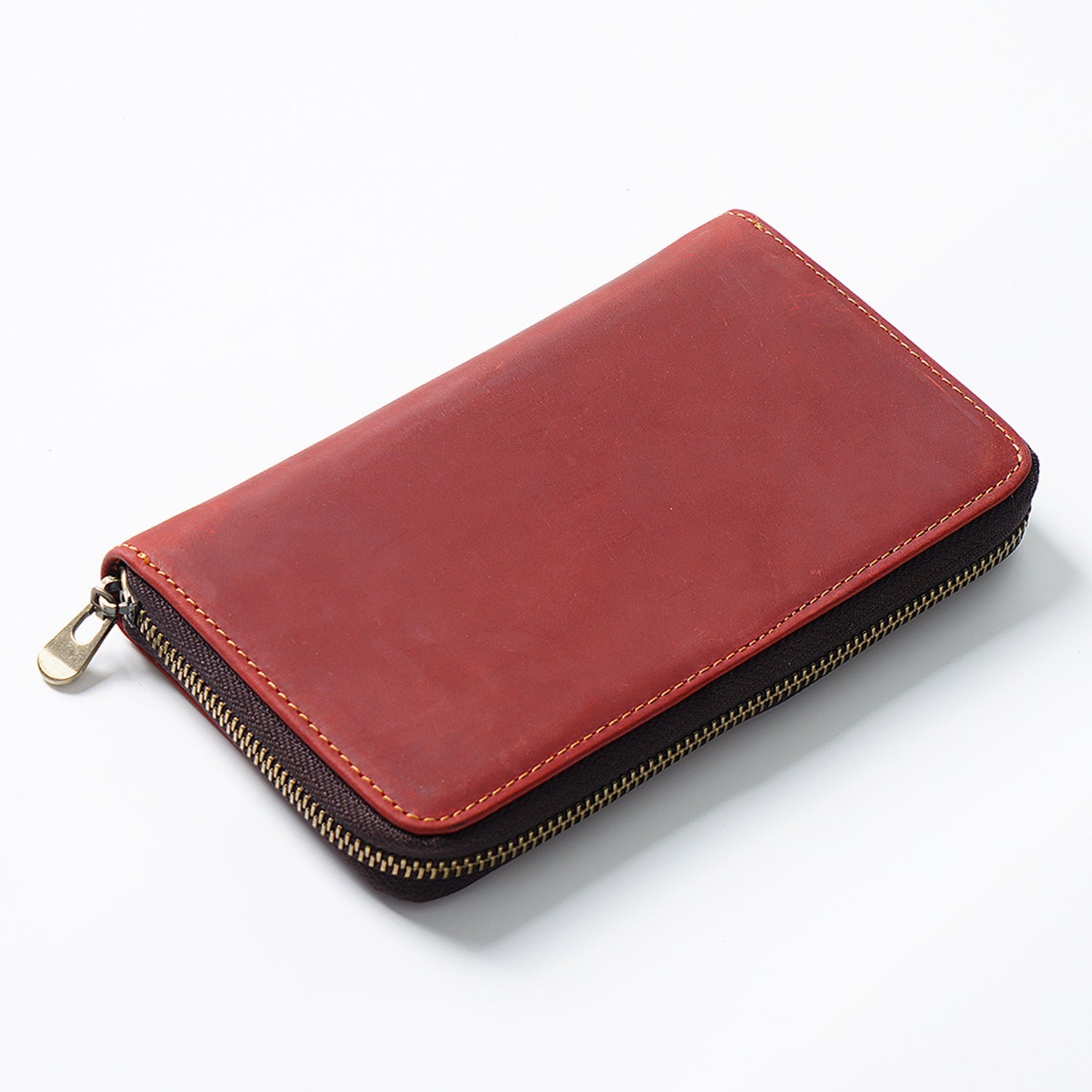Leather Zippered Pen Organizer Case with 5 Slots and Net Holder