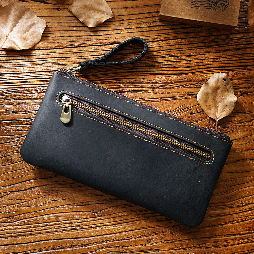 Vintage Zippered Leather Pen Bag Big Capacity Pencil Case