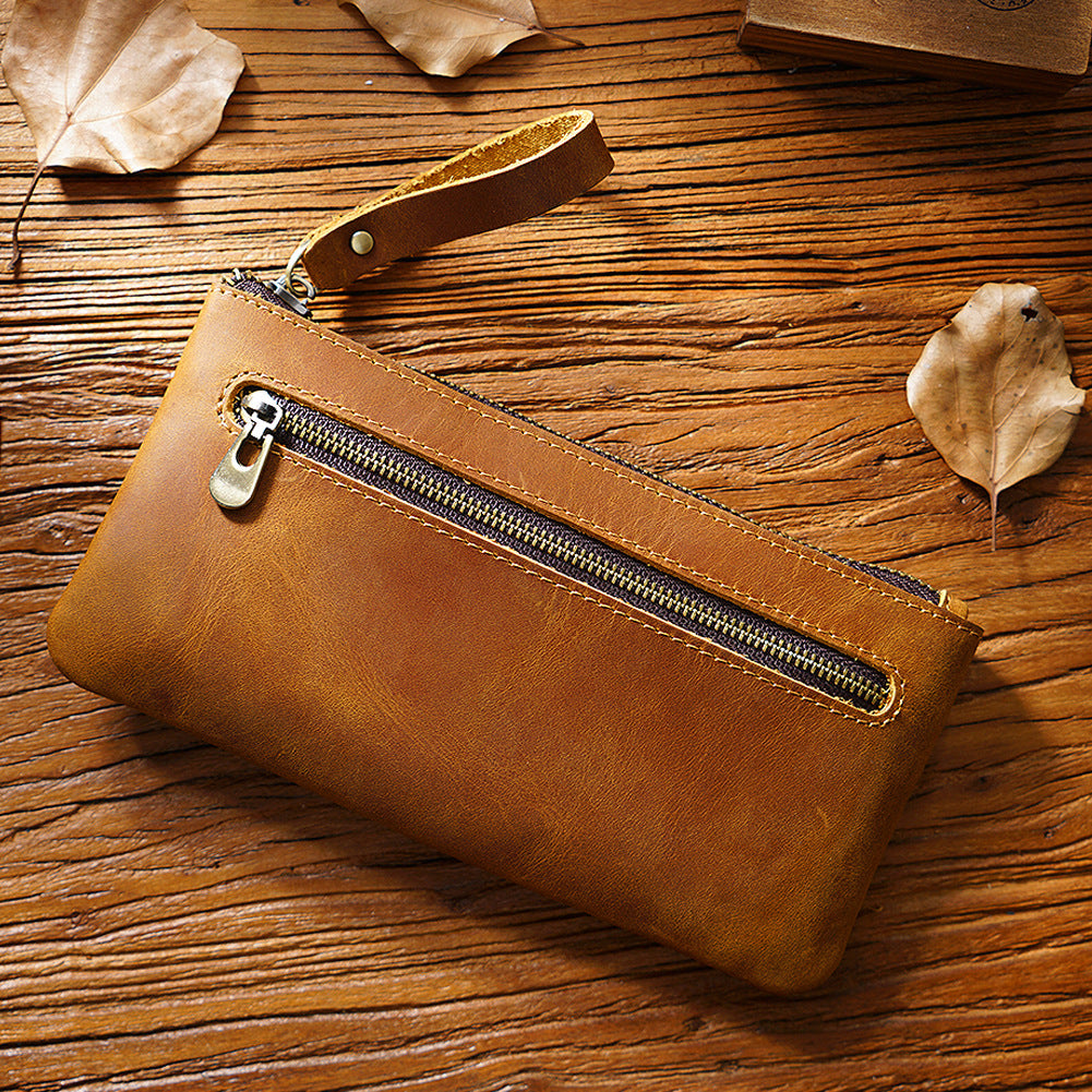 Vintage Zippered Leather Pen Bag Big Capacity Pencil Case