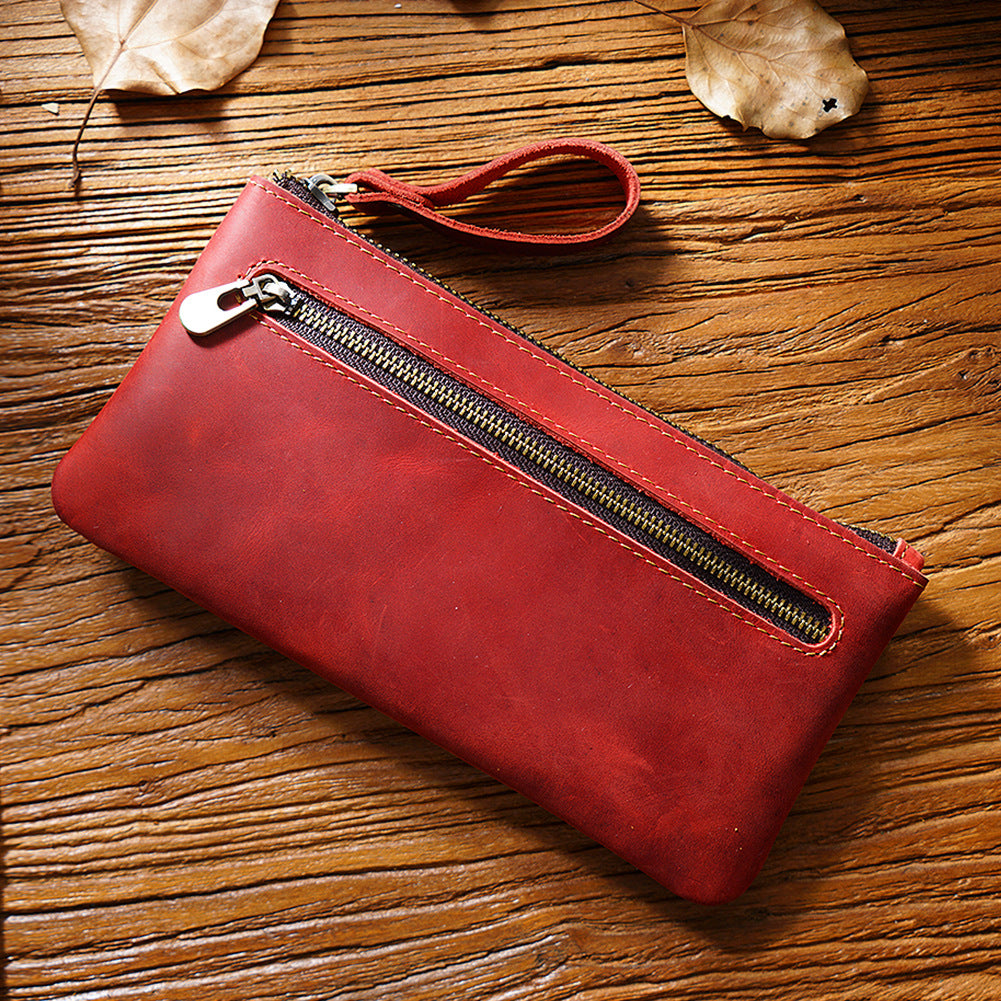 Vintage Zippered Leather Pen Bag Big Capacity Pencil Case