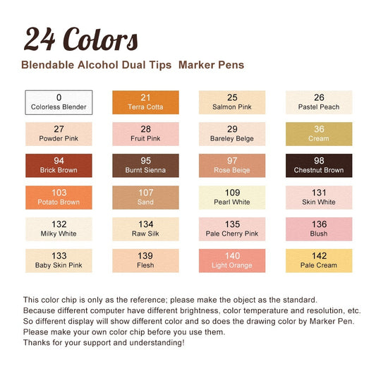 TOUCHNEW 24 Colors Skin Tone Art Alcohol Markers