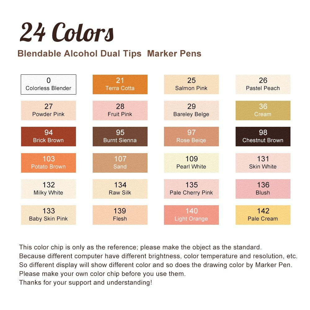 TOUCHNEW T7 Skin Tone Markers 24 Color Set for Portrait Illustration - TTpen