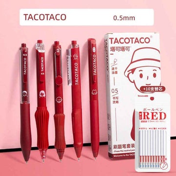 TACOTACO Click Gel Pens 5 Pack with 10 Refills Red Ink