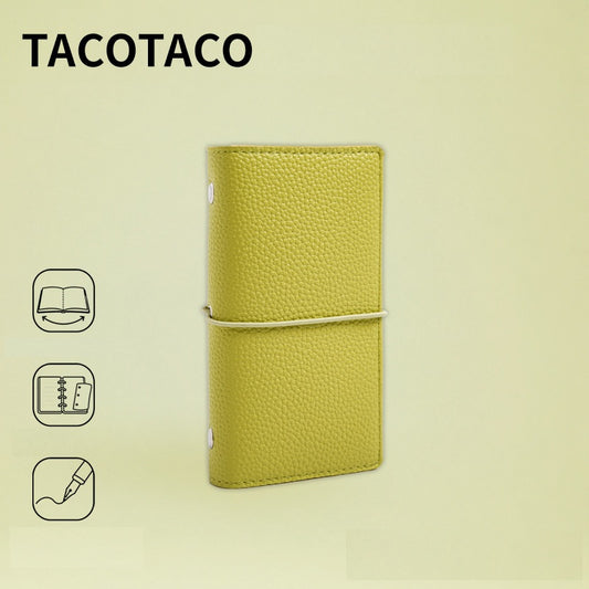 Cuaderno de hojas sueltas TACOTACO de macarón con cubierta flexible – 60 hojas | archivador de 6 anillas con cierre elástico | 84 × 150 mm | naranja / verde hierba / blanco nube / rosa