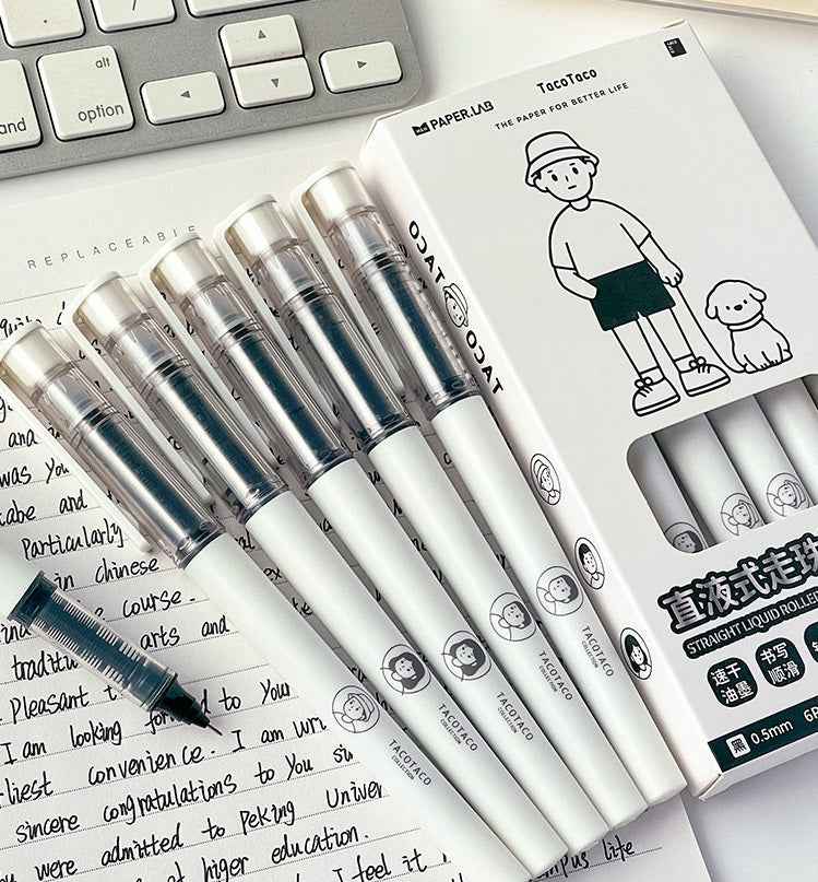 TACOTACO Liquid Ink Rollerball Pen 12 Pack with 10 Refills Black Ink