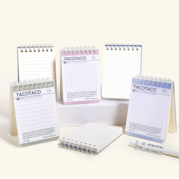 TACOTACO Pocket Spiral Notebook 6-Pack – A7 Mini Notepad | Waterproof Cover | Ruled ×2 + Grid ×2 + Blank ×2 | 74 × 105mm | Pocket Journal & Field Notes