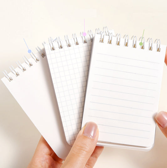 TACOTACO Pocket Spiral Notebook 6-Pack – A7 Mini Notepad | Waterproof Cover | Ruled ×2 + Grid ×2 + Blank ×2 | 74 × 105mm | Pocket Journal & Field Notes