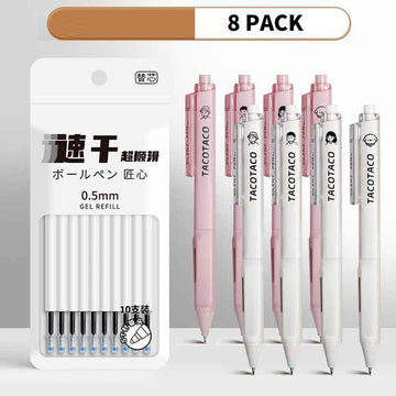 TACOTACO Silent Click Gel Pen 8 Pack with 10 Refills,0.5 mm Black Ink