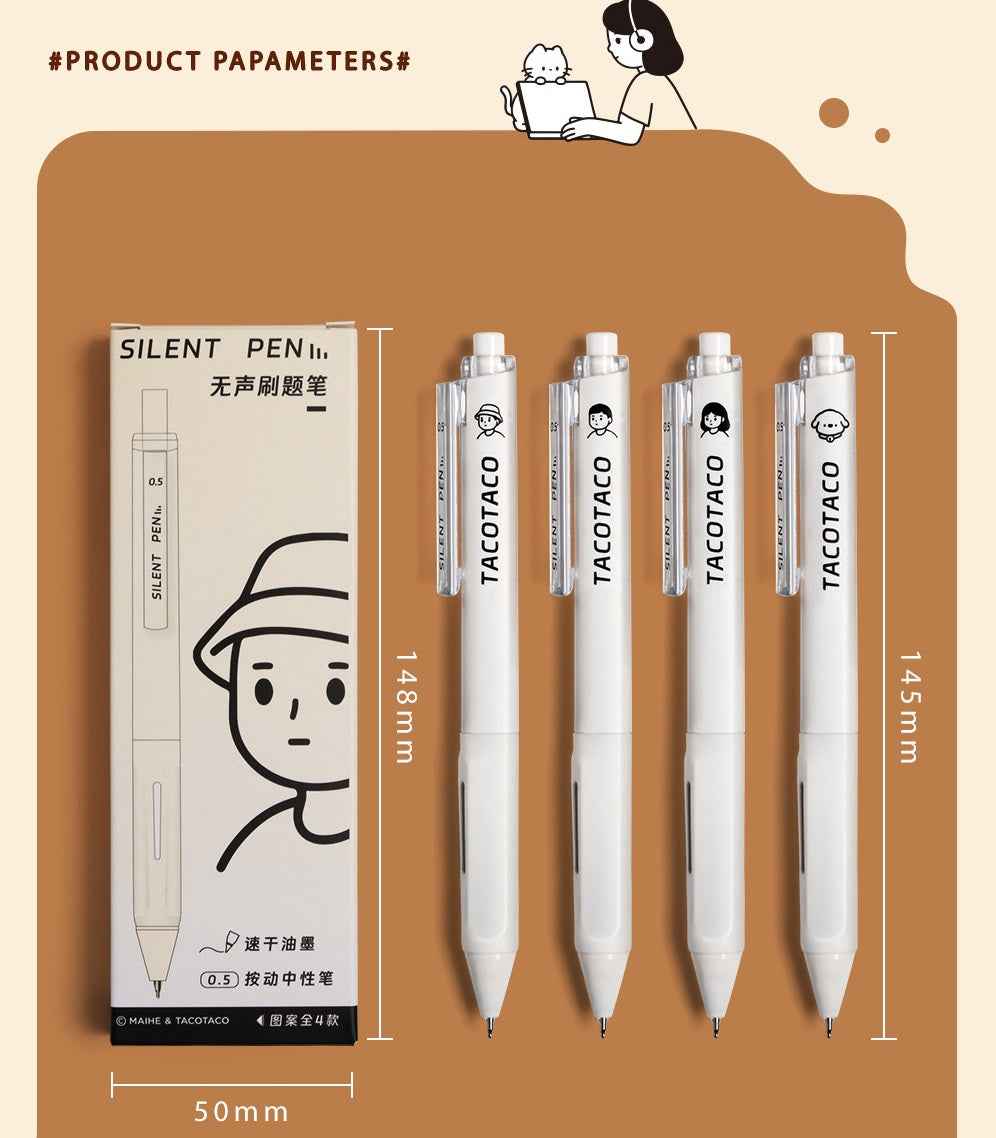 TACOTACO Silent Click Gel Pen 8 Pack with 10 Refills,0.5 mm Black Ink