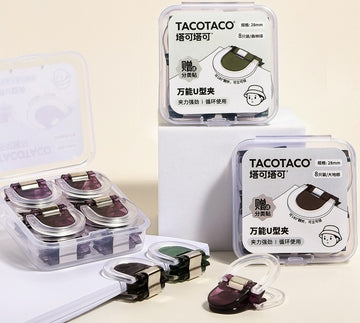 TACOTACO U-Clip Document Organiser – 28mm | 24-Pack (Green ×8 / Brown ×8 / Purple ×8) | No-Damage Paper Binding & File Sorting Clip