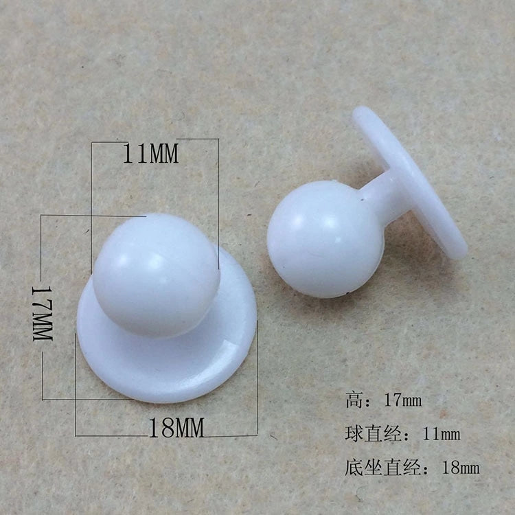 18mm塑料球形厨师纽扣尺寸：高17mm，球直径11mm，底座直径18mm