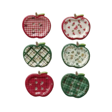 Red & green apple printed resin buttons, 4-hole, assorted designs (60-pack)