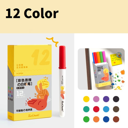 Touchmark vaskbare whiteboard-tusjer – 8/12 farger, magnetisk etui