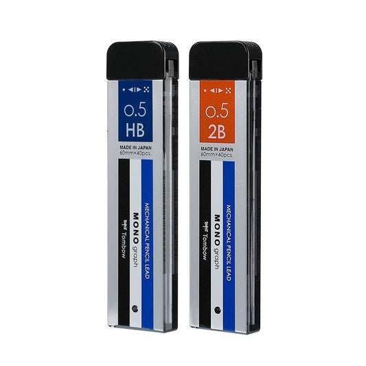 Minas de repuesto para portaminas Tombow MONO Graph de 0,5 mm – 60 mm x 40 unidades | HB o 2B | Juego de 2 cajas