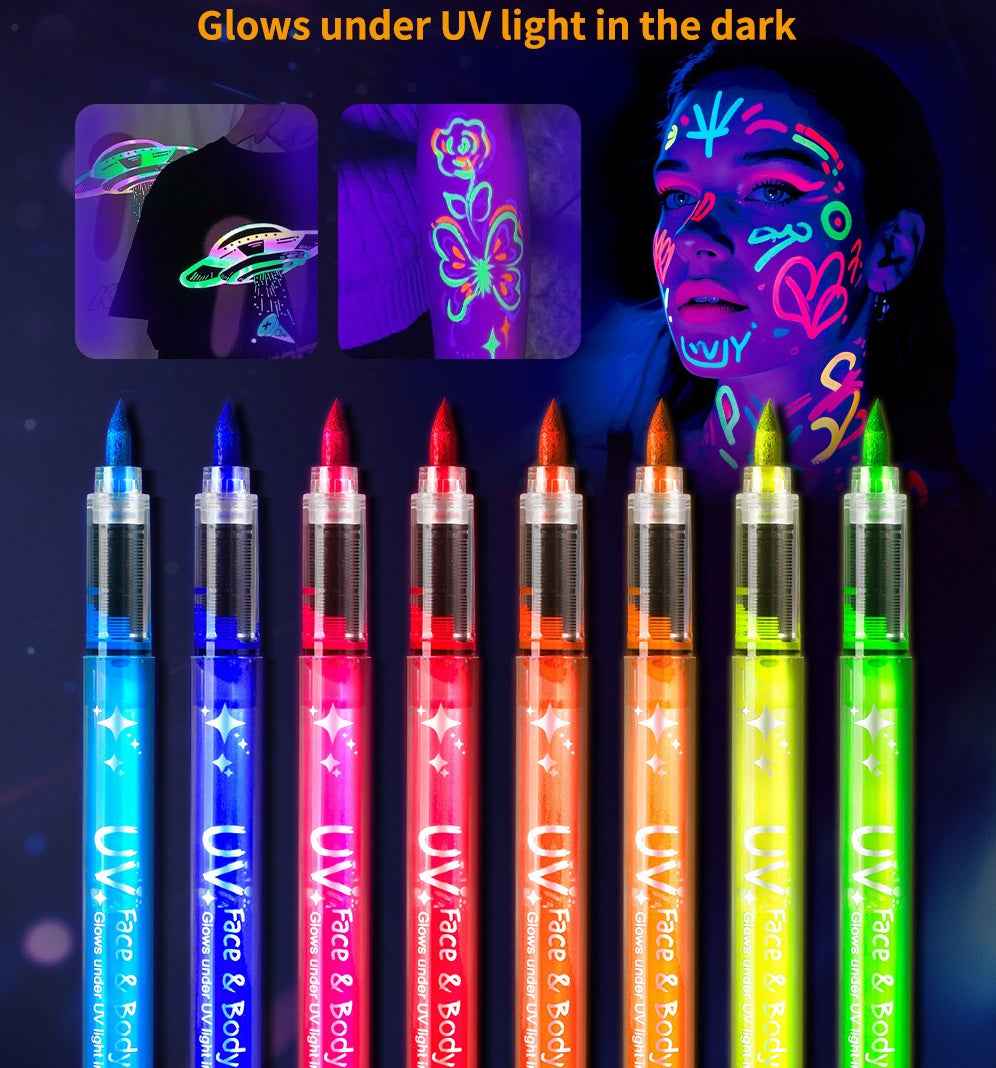 Makeup Black Light Markers For Skin Color Glow In The Black Light UV Face Paint Crayon Markers For Kids