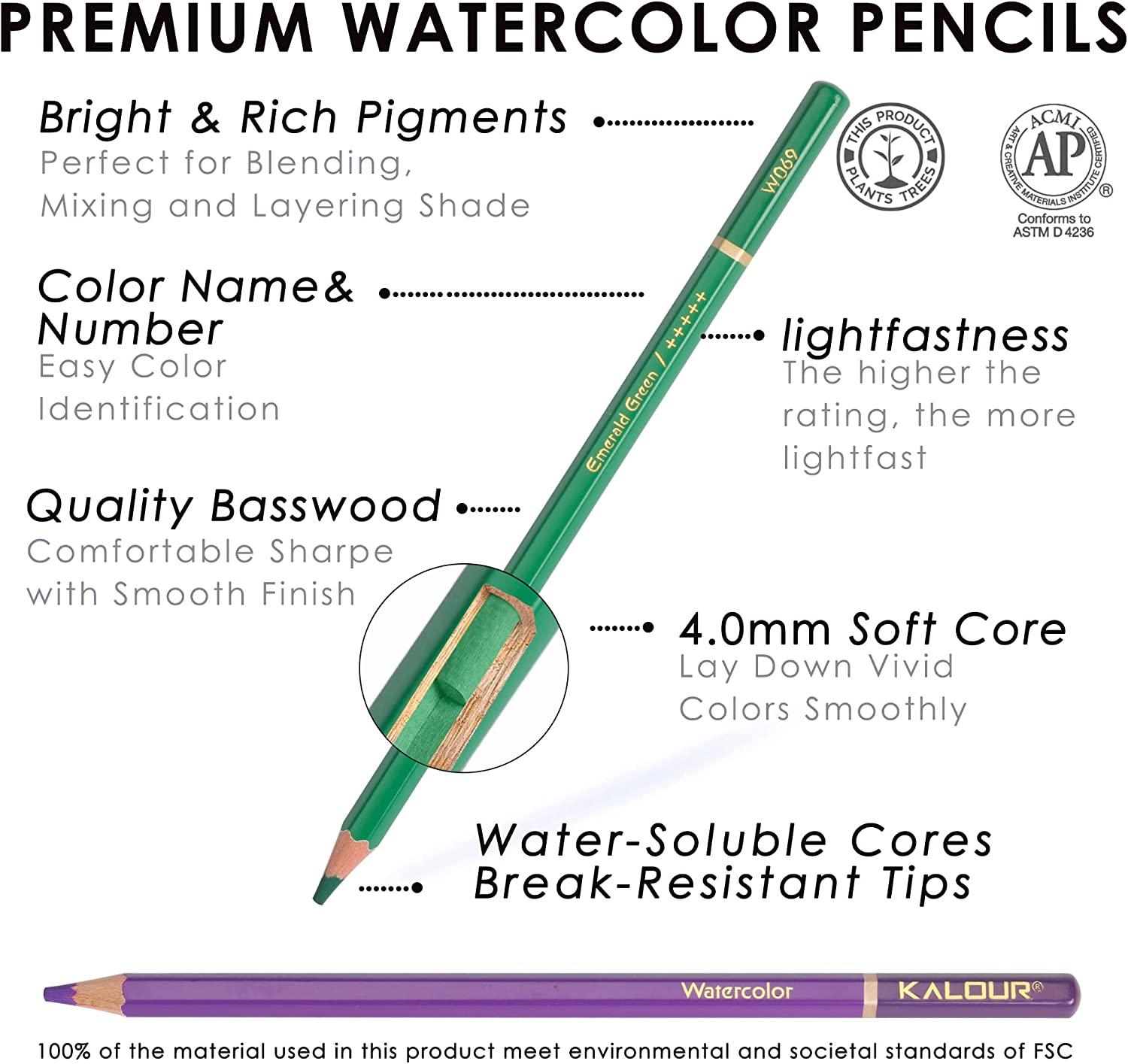 KALOUR 72 Premium Wet Dry Watercolor Pencils Set