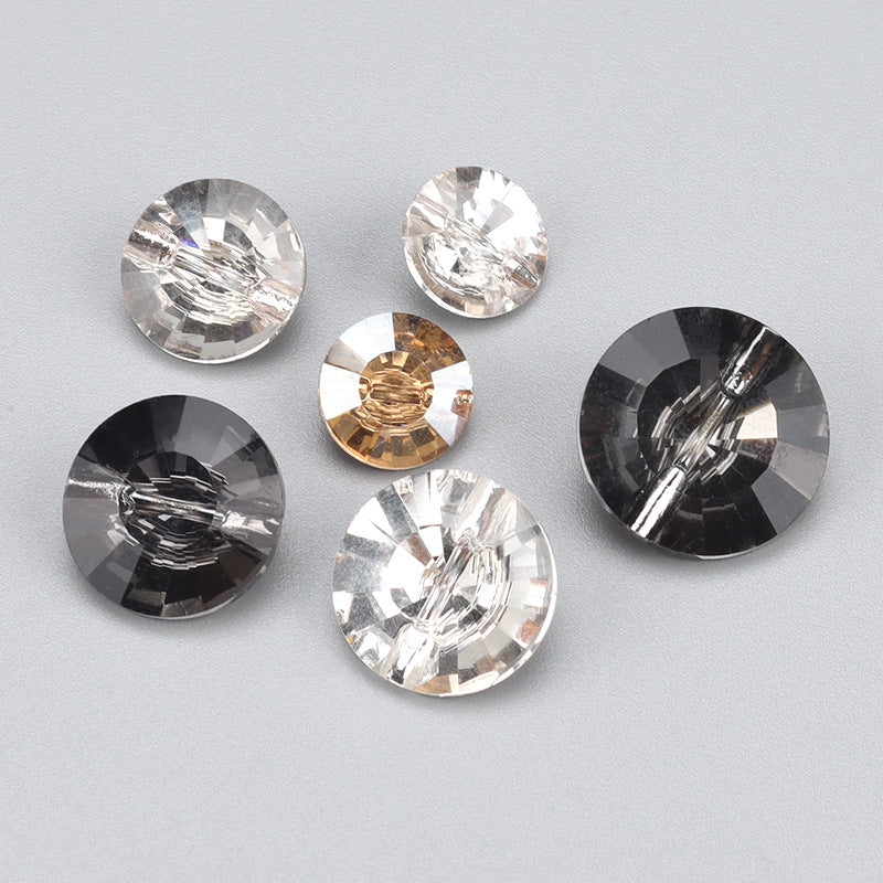 6 runde Glas-Kristallknöpfe, Crystal White & Crystal Black, facettiert und glänzend