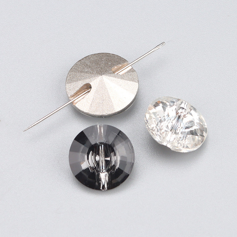 Glas-Kristallknöpfe, rund: Crystal Black & Crystal White, mit Stift/Öse zur Befestigung