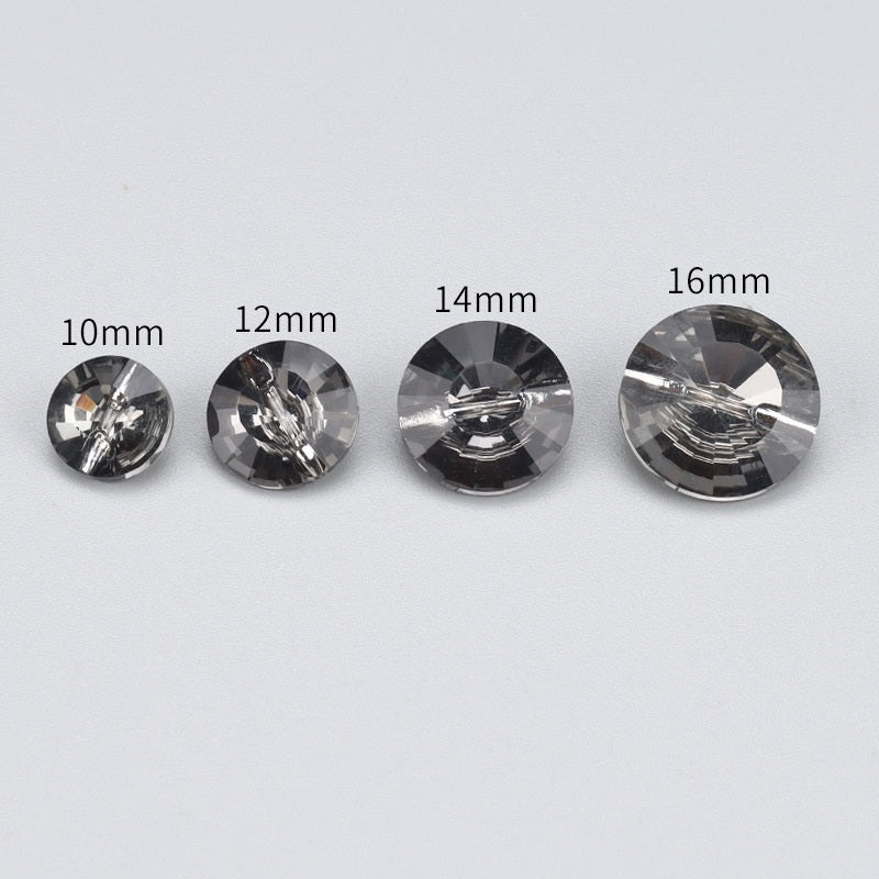 Runde Glas-Kristallknöpfe, Größen 10/12/14/16 mm, facettiert (Crystal Black)