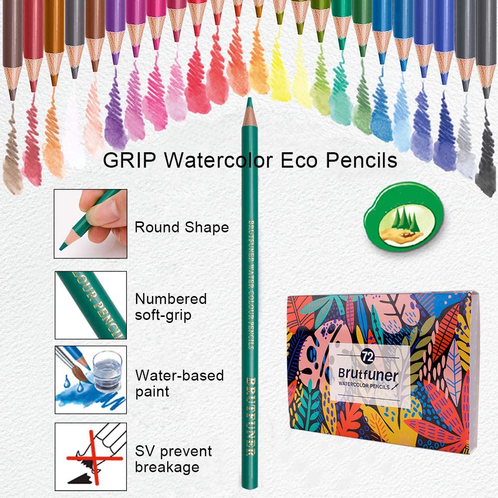 BRUTFUNER 72 Professional Watercolor Soluble Pencils Art Drawing Set