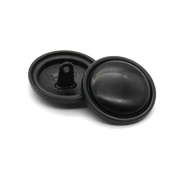Black 1-inch round metal shank button, thin edge—front and back