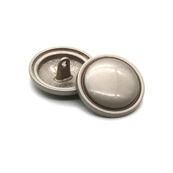 Fog silver 1-inch round metal shank button, thin edge—front and back