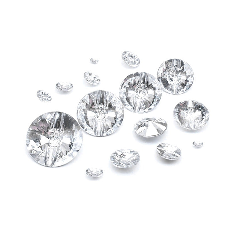 Round faceted acrylic buttons, clear-white, assorted 150-pack.