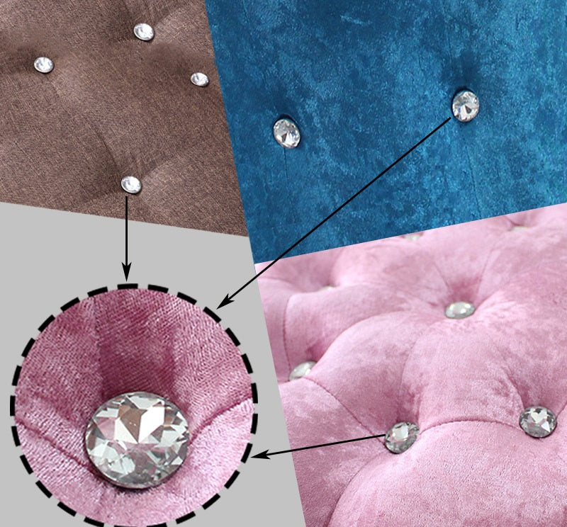 Crystal-look acrylic button with shiny facets on fabric, white tones.