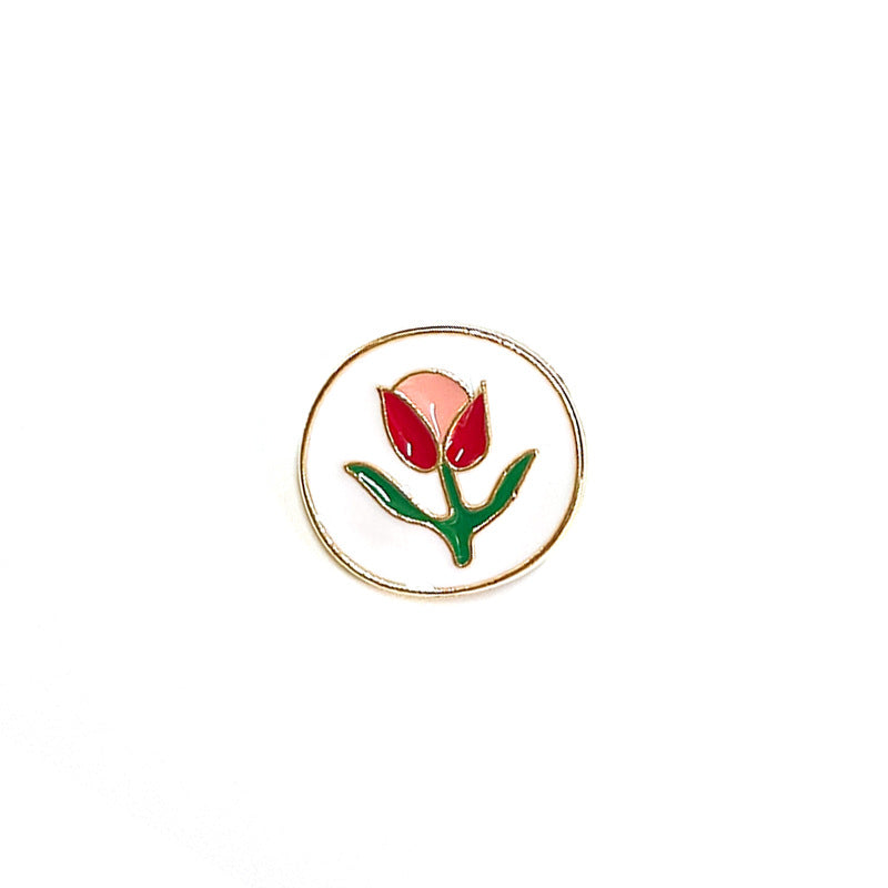 18mm metal hand-sewing button with tulip enamel pattern, gold-tone ring