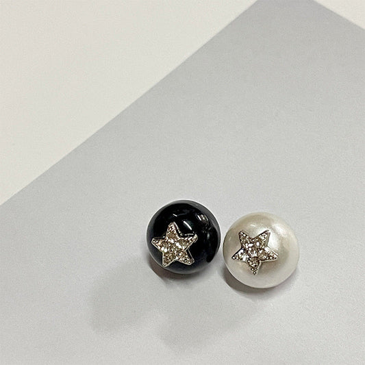 10mm Black White Resin Shirt Buttons with Metal Shanks Star Pattern and Rhinestone 20pcs