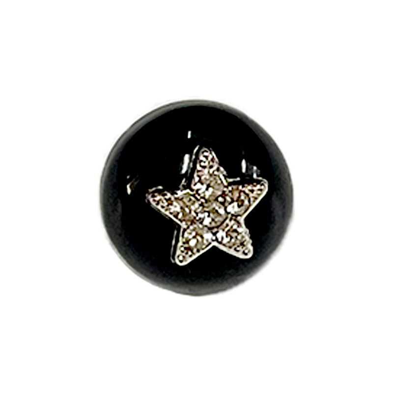 10-mm Resinhemdknopf, schwarz glänzend, Strass-Stern, Metallöse