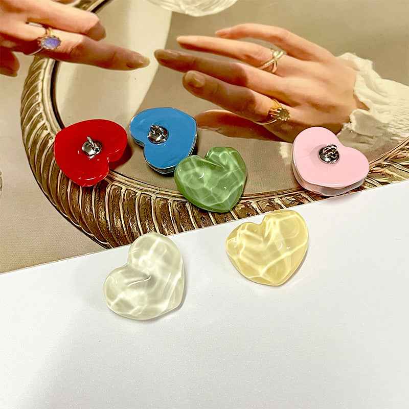 Heart-shaped resin shank buttons, assorted colors, concave-convex surface