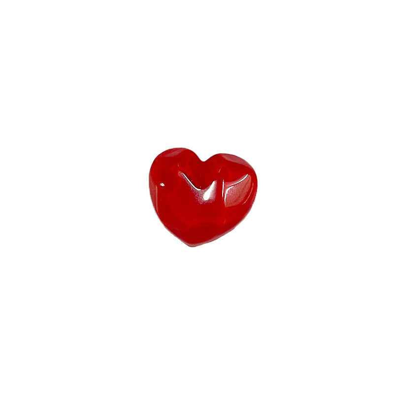 Heart-shaped resin shank button, glossy red, concave-convex surface