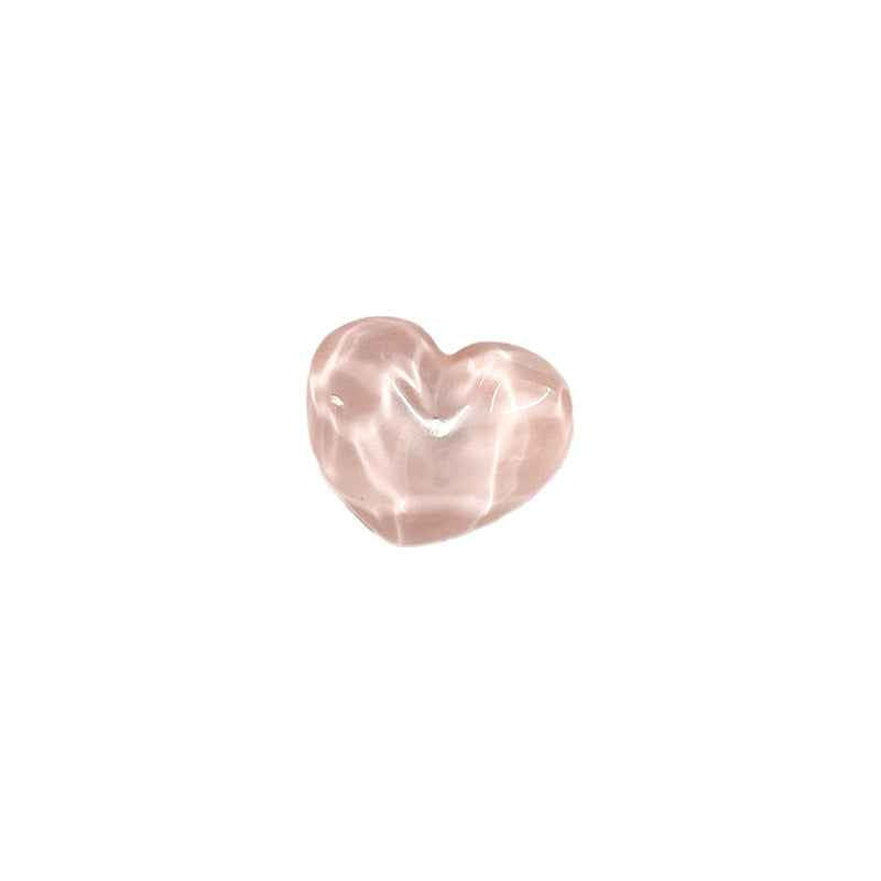Heart-shaped resin shank button, translucent pink, concave-convex surface
