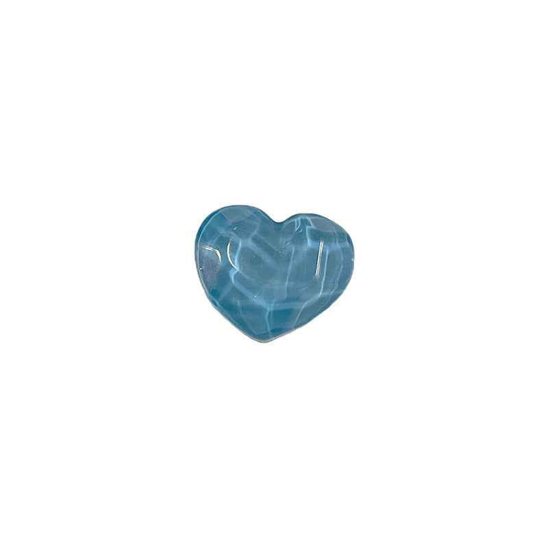 Heart-shaped resin shank button, translucent blue, concave-convex surface
