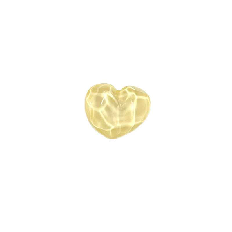 Heart-shaped resin shank button, translucent yellow, concave-convex surface