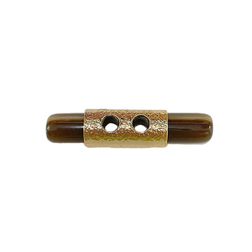 50mm resin toggle button, dark brown with gold bar and 2 holes