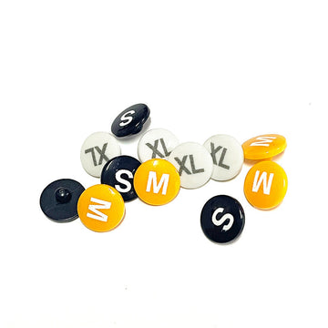 Runde Kunststoff-Snap-Buttons 2in1 mit Größenmarkierungen, schwarz/weiß/orange Set
