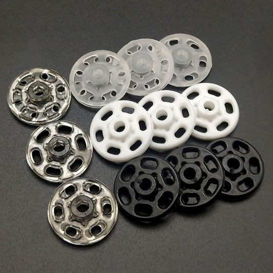 7-20mm Round Black,White and Transparent Nylon Snap Buttons 140 Pack(7 Mixed Sizes)