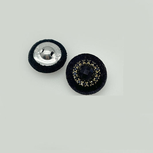 25mm Round Black Velvet-Covered Buttons with Diamonds for Coats Jackets 12pcs Gold