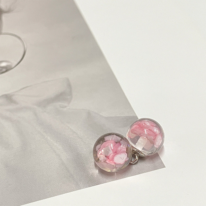 Pink marbled round pearl-style buttons with silver metal loop backs