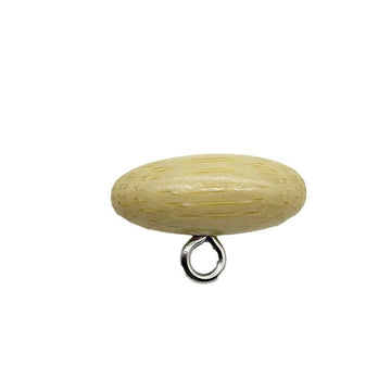 Olive-shaped bamboo button, light olive with metal shank loop, 20 mm