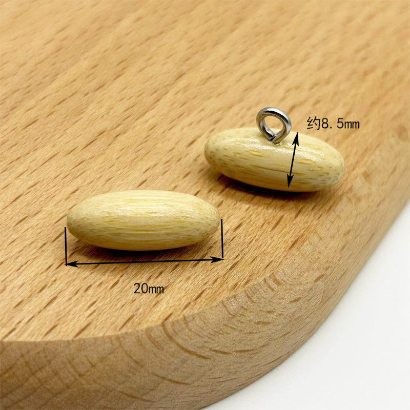 20 mm olive-shaped bamboo button; approx 8.5 mm metal loop shank