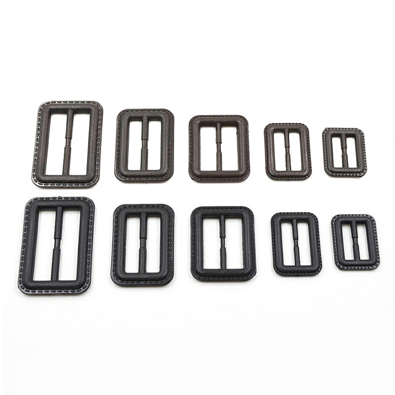 Square nylon D-ring button set, black, 20–70mm inner diameter, metal bar closure