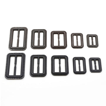 Square nylon D-ring button set, black, 20–70mm inner diameter, metal bar closure