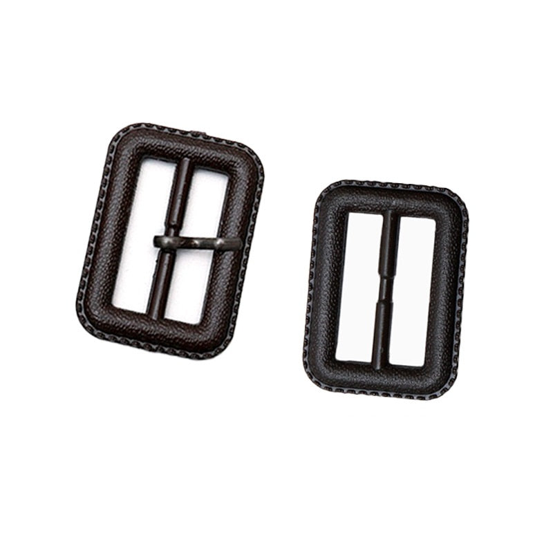 Square nylon D-ring button with cross pin, dark brown, 20–70mm inner diameter