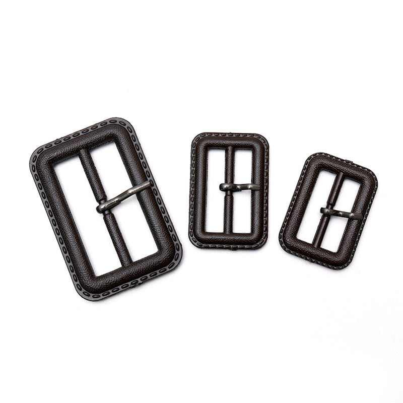 Square nylon D-ring button with pin, dark brown, 20–70mm inner diameter